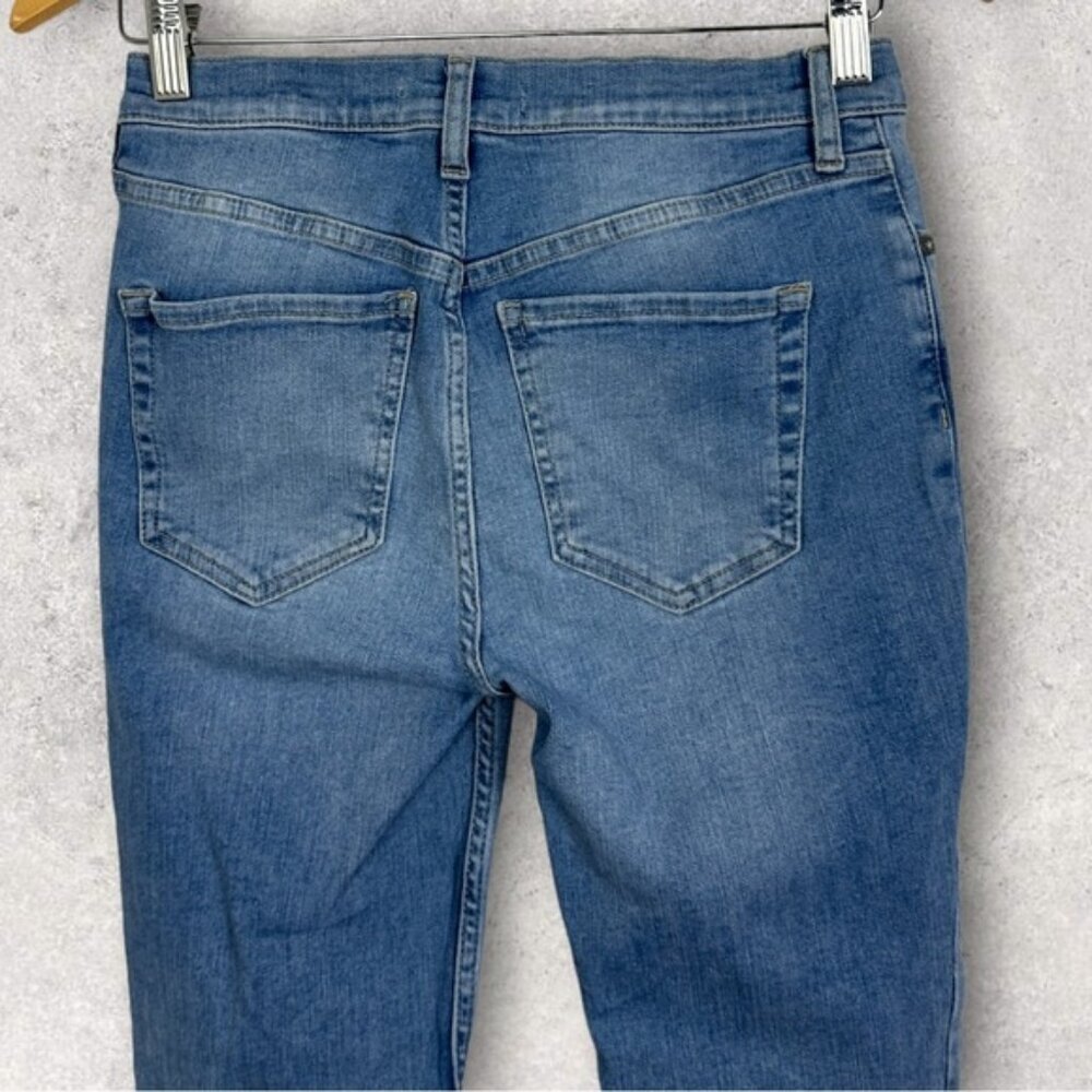 Free People Raw Hem Fringe High Rise Denim Blue Jeans Great Heights Size 27 Boho - Picture 7 of 14